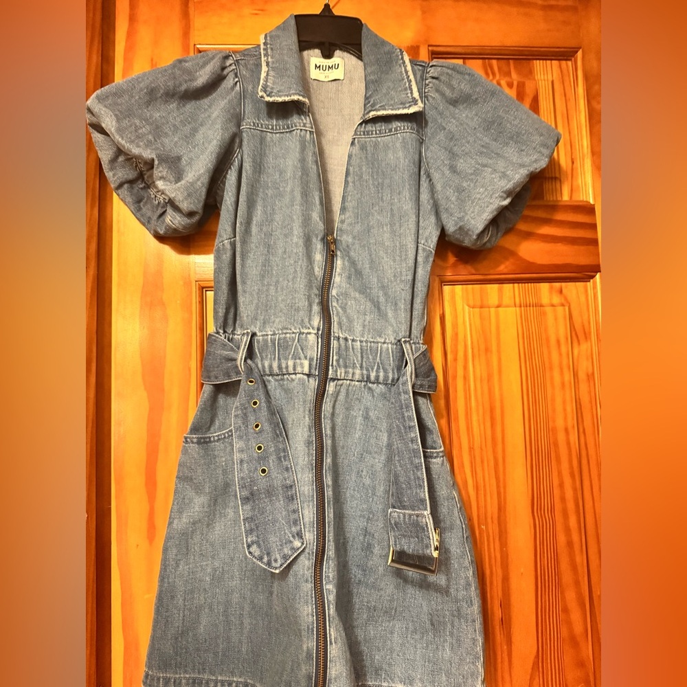 Show Me Your Mumu  Belted Denim Mini Dress Zip Front Utility Style XS
